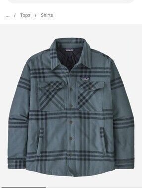 Patagonia Plaid Insulated Fjord Flannel Shirt Jacket Sz.L Blue